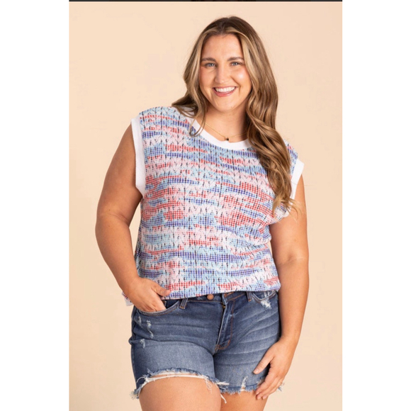 Women's Haptics Red, Blue, Pink, White, Black Plaid Sleeveless Top L - Picture 4 of 4